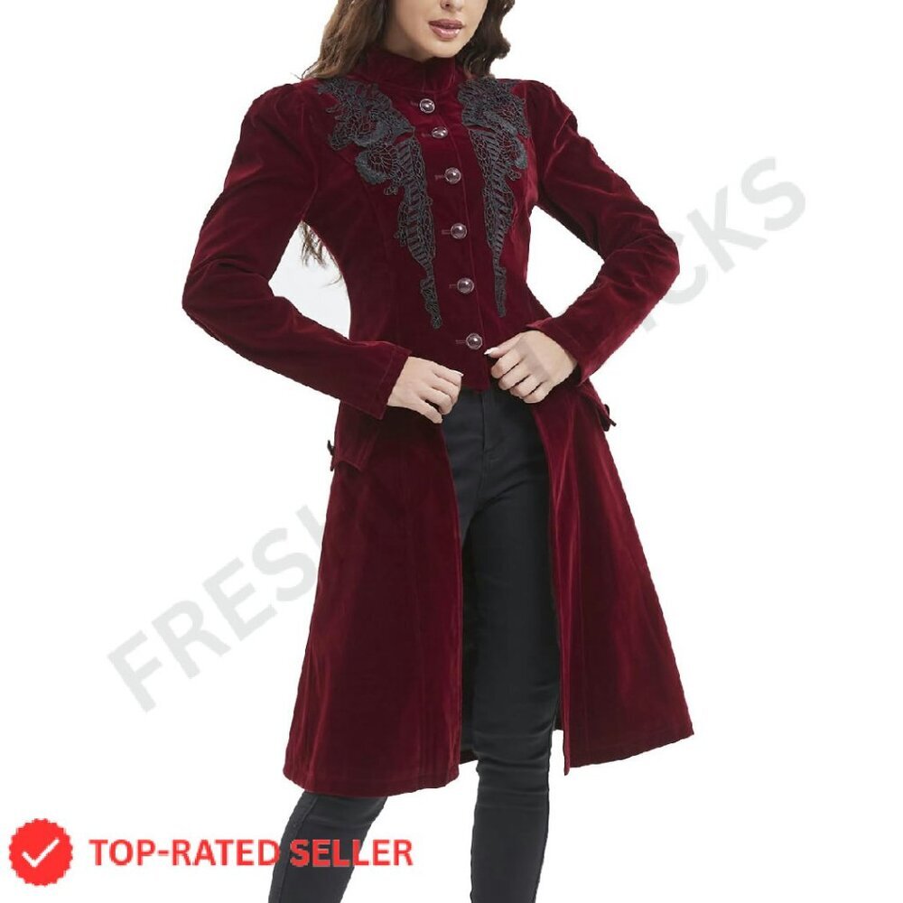 Victorian Steampunk Velvet Jacket Gothic Renaissance Coat Slim Fit Chic